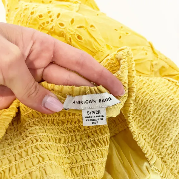 American Eagle Outfitters High Rise Solid Eyelet Tiered Mini Skirt Yellow Small - Image 3