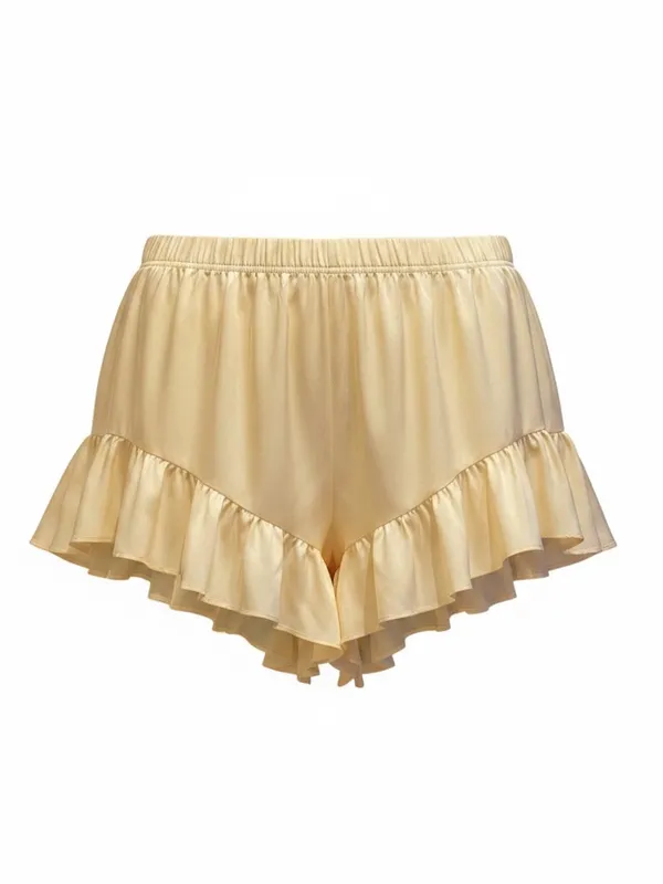 Anthropologie Ruffle Sleep Satin Shorts butter Yellow Cream Romantic Bloomers - Image 2