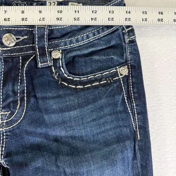 Miss Me Mid Rise‎ Skinny Jeans Dark Wash Contrast Stitch Size 27 Blue Denim - Image 5