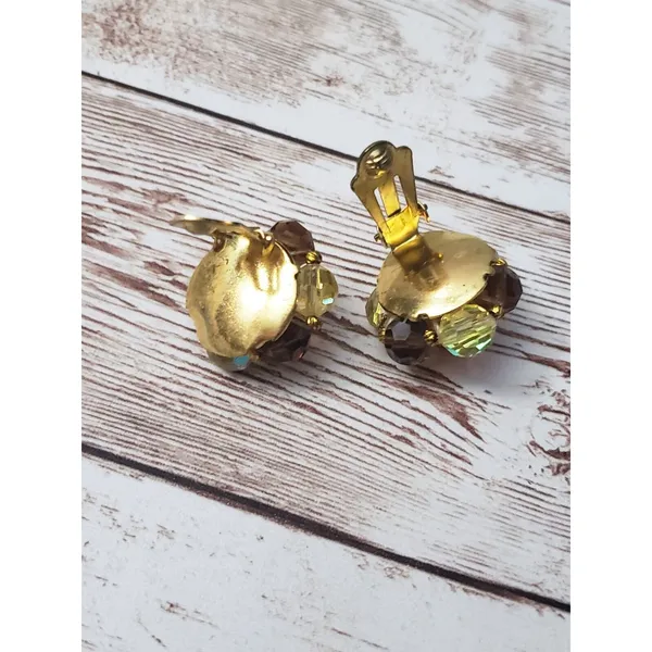 Vintage Clip On Earrings Amber Tone & Dark Iridescent Cluster - Image 4