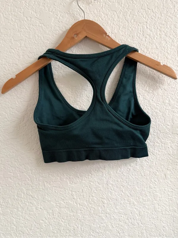 ALO Yoga Ribbed Sports Bra in Green Teal Forest Small S - Image 4