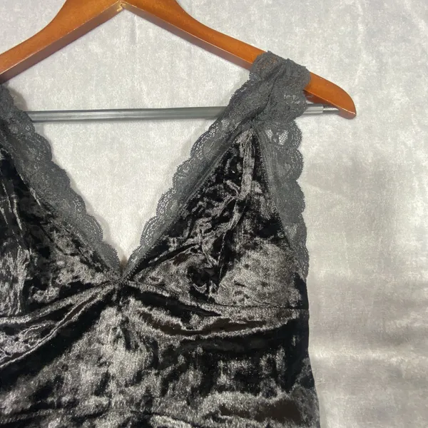 Free People Black Velvet Tank Top mini dress Small Babydoll Lace Romantic Whimsy - Image 2