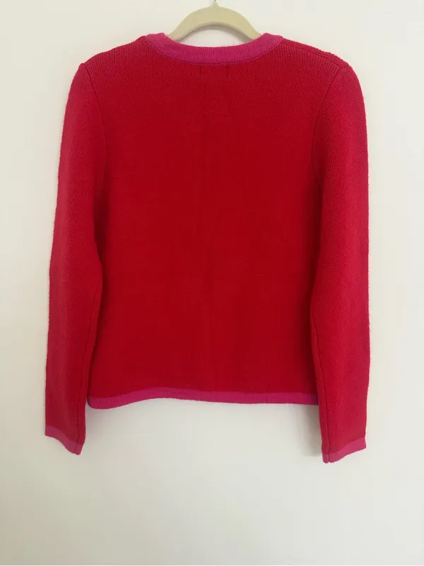 Fate Red and Hot Pink Knit Cardigan with Pearl Buttons Women’s Size medium - Image 2