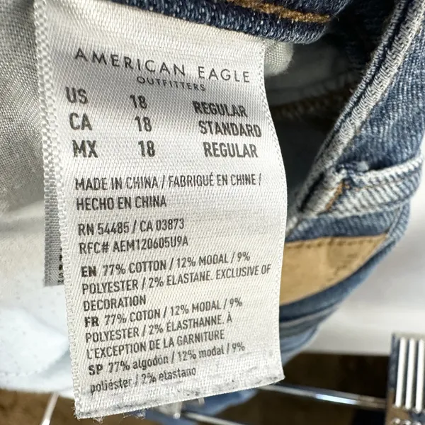 American Eagle Plus Size 18 Jeans Mom Dark Raw Distressed Blue High Rise‎ 327 - Image 12