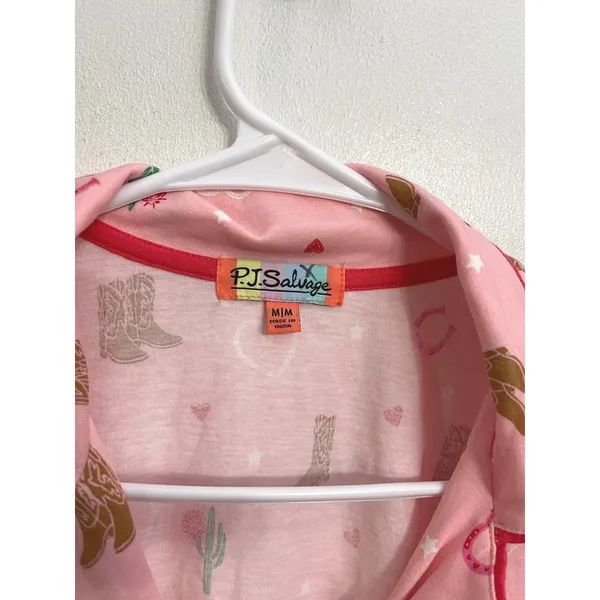 PJ Salvage Long Sleeve Pajama Set M Pink Western Cowboy Horseshoe Cowgirl Cactus - Image 6