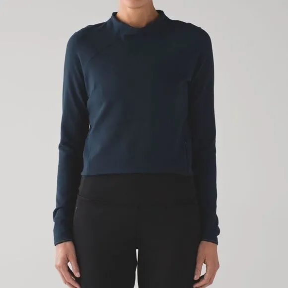 Lululemon Women's‎ 6 Hill And Valley Mock Neck Pullover Nocturnal Teal Crop - Image 10