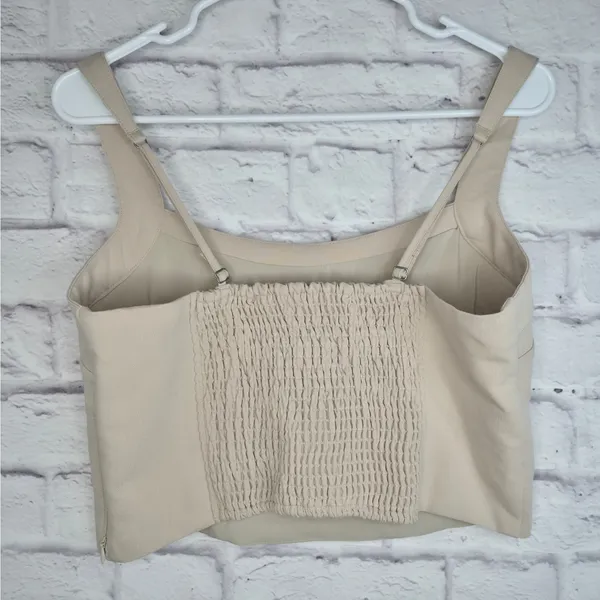 Abercrombie Fitch Tailored Corset Crop Top Size L Beige Tan Smocked Side Zip - Image 5