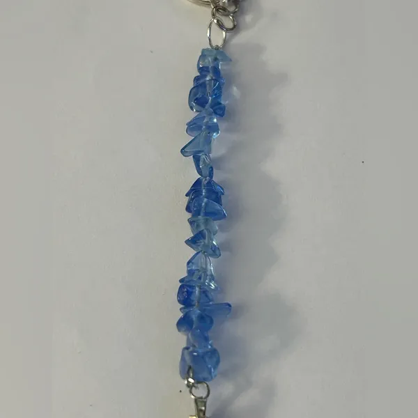 Handmade Tumbled Blue Glass Chip & Hematite Dolphin Charm Keychain In Gift Box - Image 3