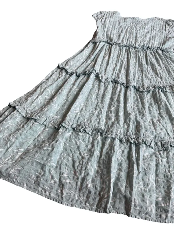 Bohme Mint Tiered Shift Dress Short Sleeve White Leaf Print Boho Size Large - Image 11