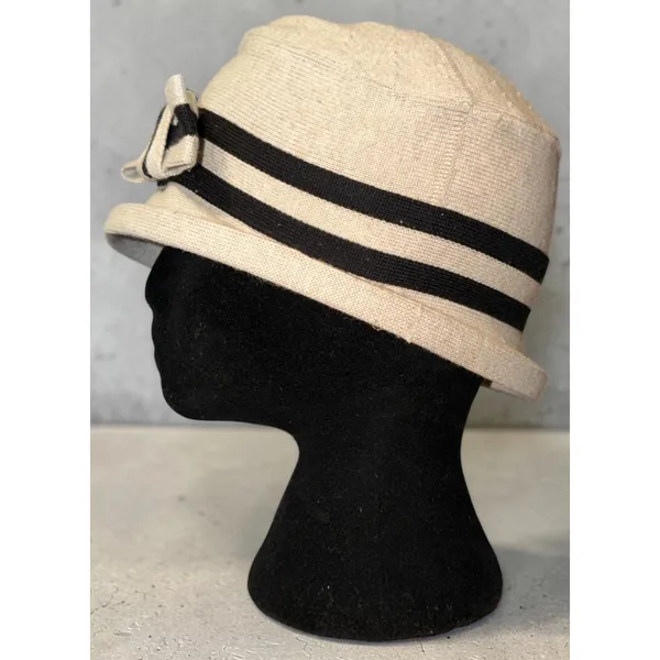 Sun Guard by Parkhurst Cloche Cream & Black Cotton Hat Vintage Made in Canada - Image 2