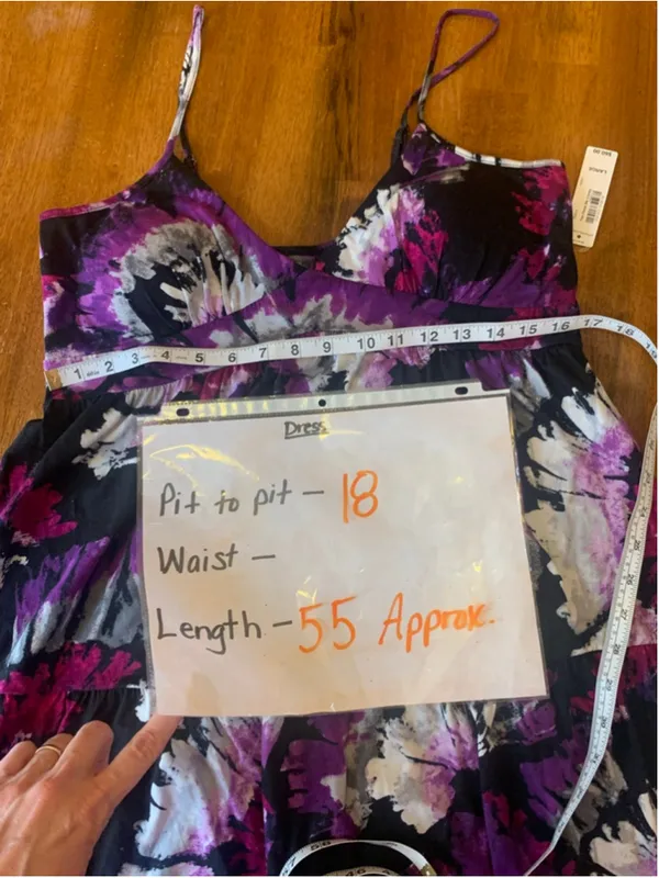ANA Maxi Dress NWT Large Black Purple Tie Dye Floral - Image 5