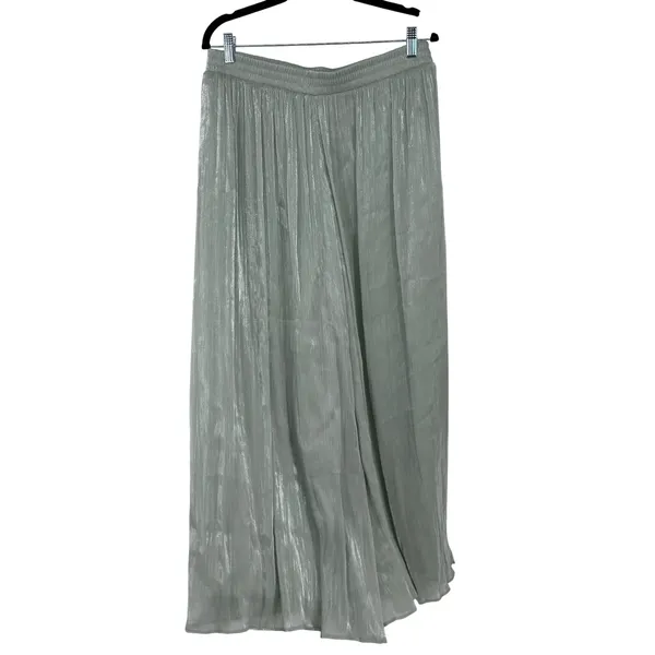 Halara Metallic Sage Green Pleated Wide Leg Palazzo Pants High‎ Waisted L - Image 2
