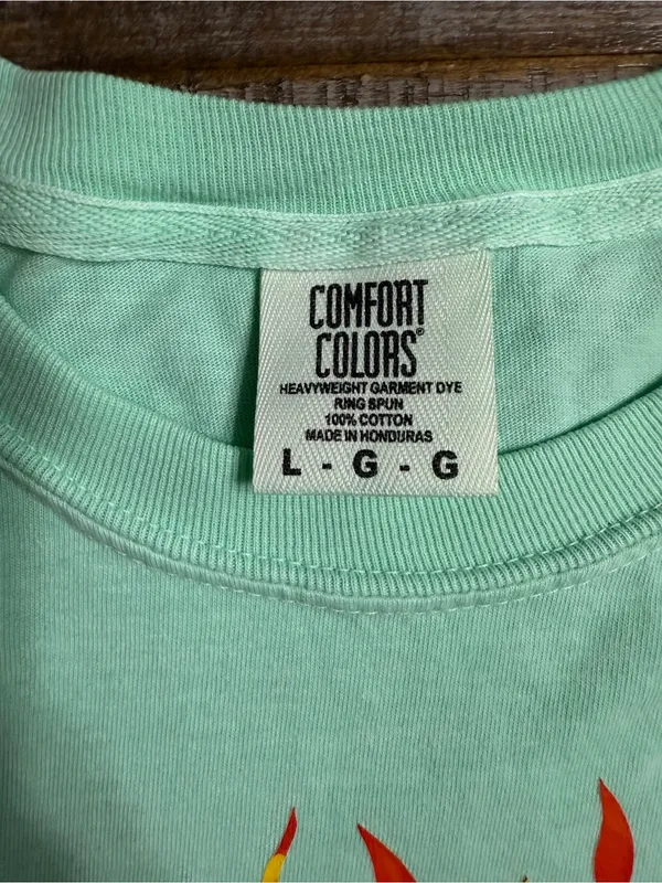 Comfort Colors Mint Green Short Sleeve Tee with Flaming Leopard Graphic - Image 2