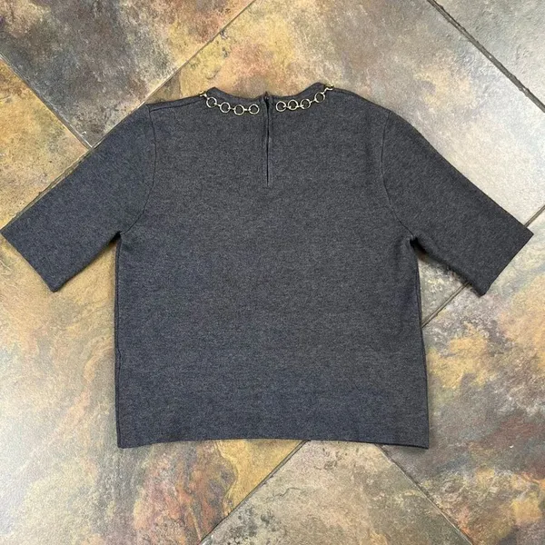 Zara Knit Short Sleeve Gold Chain Sweater Small - Image 14