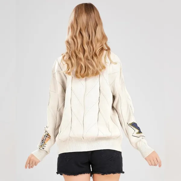 Retro Multicolored Chunky Cable Knit Button Front Cardigan Sweater - Image 2