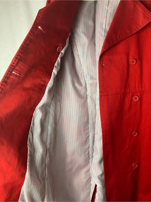 Zara Vibrant Red Double-Breasted classic preppy tailored Trench Coat L - Image 3