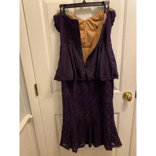 Flor et. al Purple Lace Strapless Peplum Midi Dress Evening Gown Women's Size 8 - Image 6