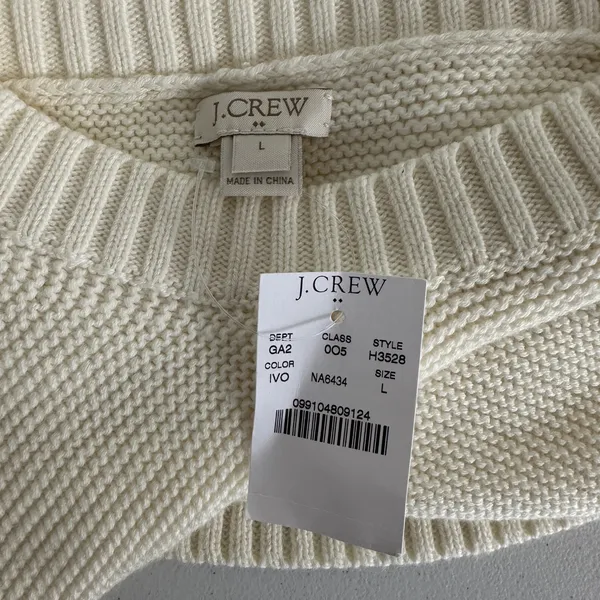 New J. Crew Cream Textured Knit Merino Wool Blend Sweater Womens Large Neutral‎ - Image 5