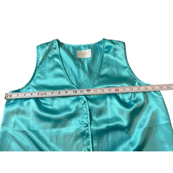 Aqua Blue Satin Feel Sleeveless Button Lace Top Shorts Pajama Set 1XLT - Image 8