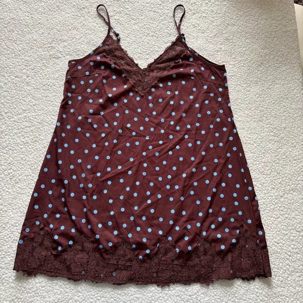 Brown Blue Polka Dot Lace Slip Mini Dress Coquette Grunge Fairy Y2K Whimsigoth - Image 5