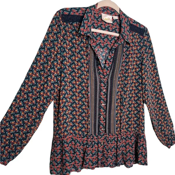 Anthropologie Maeve Janie Flounced Peasant Button Front Blouse Size 4 - Image 3