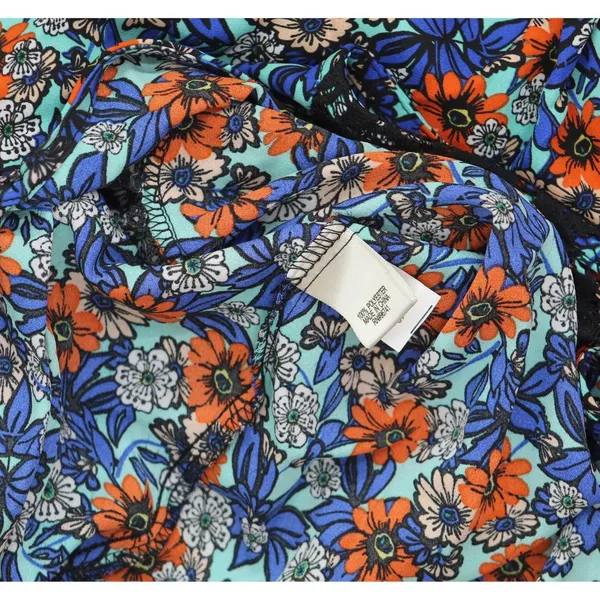 NWT Belle Du Jour Printed Lace Hem Tank Top Blouse With Scarf Blue / Multi M - Image 6