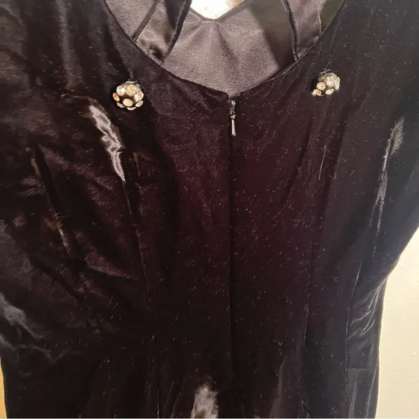 Vintage Maggy London Women's Size 8 Velvet Midi Dress Black Short Sleeve Slit - Image 10