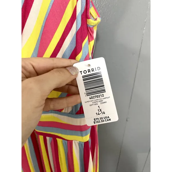NEW Torrid Colorful Stripes Sleeveless Super Soft Surplice Jumpsuit 1X - Image 4
