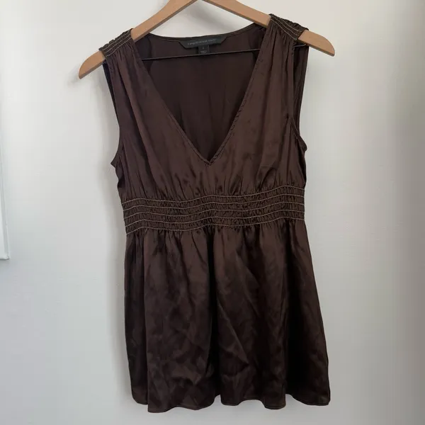 Express‎ Y2K Small Silk Blouse Peplum Babydoll Office Goblin Cinch Waist Brown - Image 2