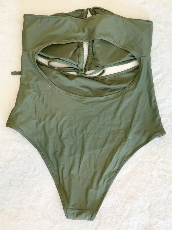 NWT Aerie Ruched Cut Out Cheeky One Piece in Olive Green - Size:Extra Large - Image 6