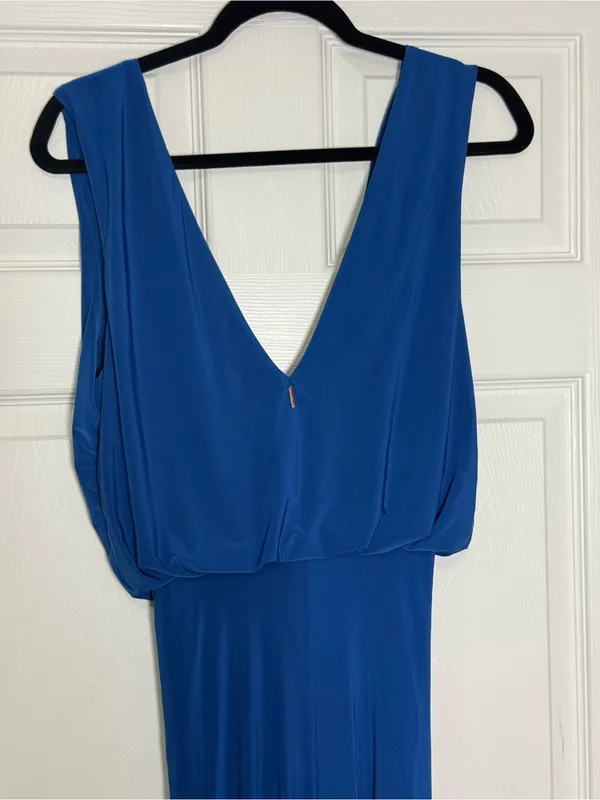 MISA Los Angeles Leza Gathered Crossover Sleeveless Tulip Maxi Dress in Blue L - Image 8
