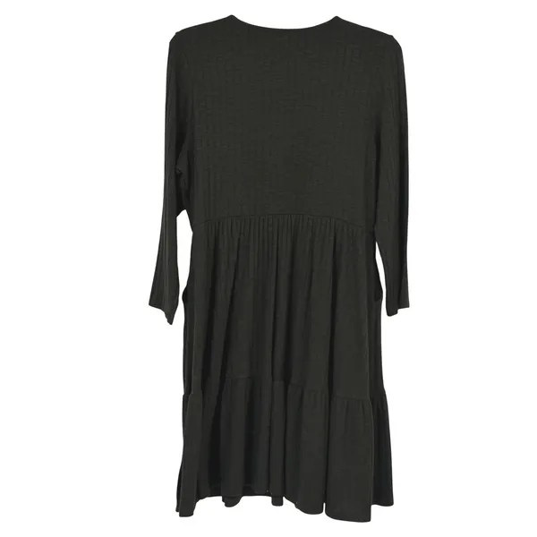 Torrid Size 2 18/20 Olive Ribbed Knit Tiered Midi Dress Long Sleeve Pockets - Image 2