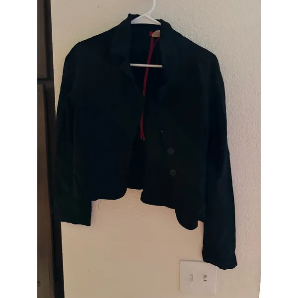 Xi Womens‎ Black Cropped Blazer Jacket Two Button Made in USA J1179 L - Image 2