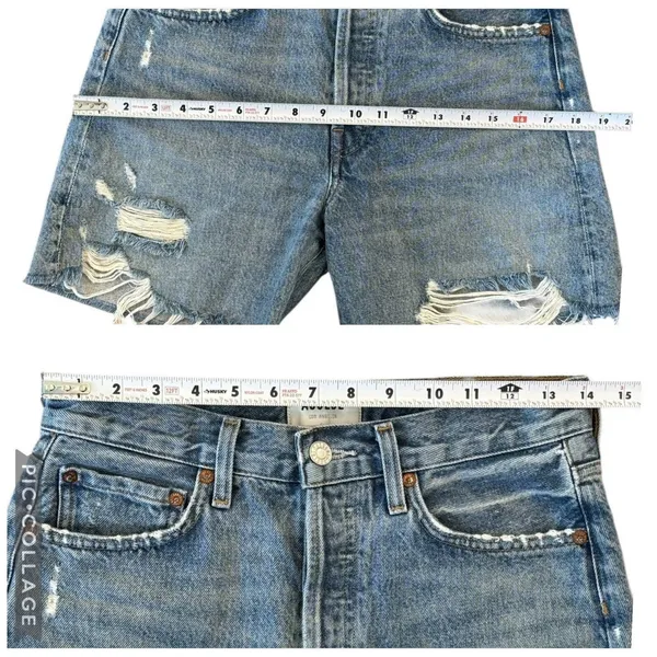 AGOLDE Parker Long High Rise Distressed Denim Shorts Button Fly Blue Size 24 - Image 9