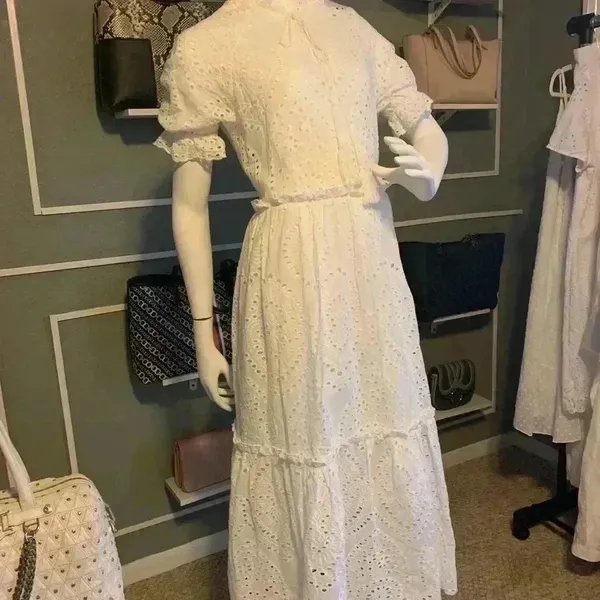 Collection by cezele 100% Cotton Eyelet Ruffle Summer Casual Dress SZ M. L-14 - Image 9