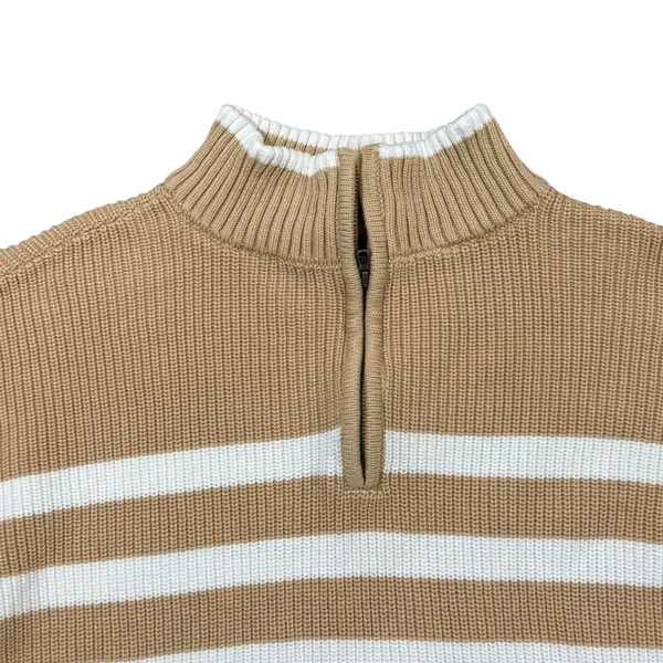 Lands' End Women Quarter Zip Sweate Tan White striped Women's size Large (12-14) - Image 3