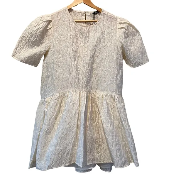 ZARA Voluminous Flounce Mini Dress Ivory NEW Size L - Image 7