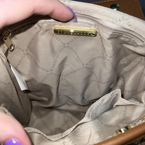 Steve Madden BWEBBER Straw Tote Crossbody Bag Beige/Brown w/Credit Card Holder‎ - Image 7