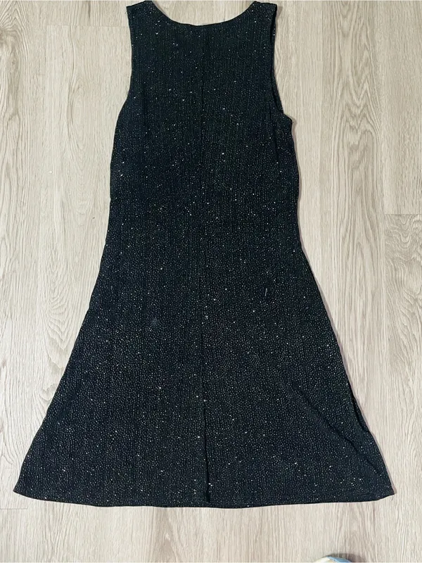 Vintage Y2K Little Black Sparkle Dress Sz XS Slinky Glitter Formal Wedding Guest - Image 4