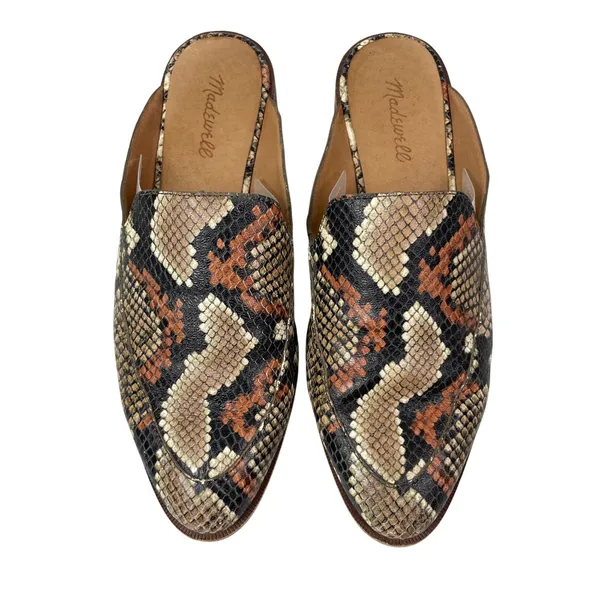 Madewell Frances Snake Skin Embossed Leather Pointed Toe Loafer Flat Mules 9.5 - Image 2