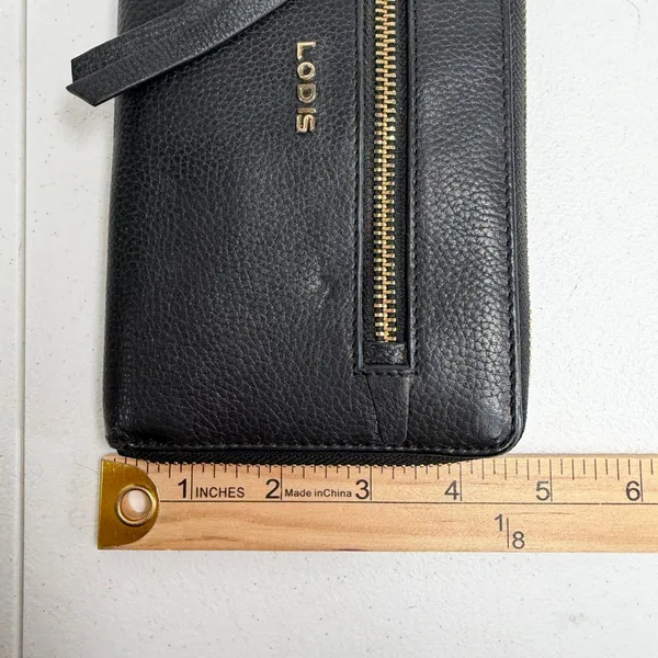 Lodis Ellie Single Zip Wristlet Black Pebbled Leather RFID Gold Hardware Wallet - Image 15