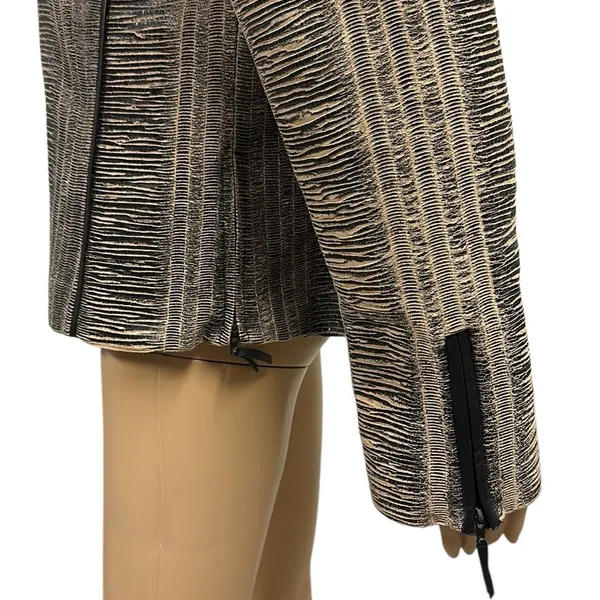 Blue Ice Tan Black Textured Zip Up Zip Sides and Cuffs Blazer Jacket Womens 10 - Image 8