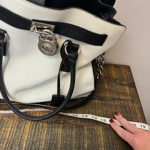 Michael Kors Large Hamilton White Black Leather Multiway Tote Shoulder Bag Purse - Image 8