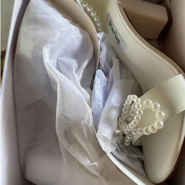 White Pearl Heels Shein - Image 2