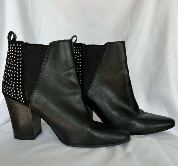 Black Faux Leather Studded Ankle Booties - Image 10