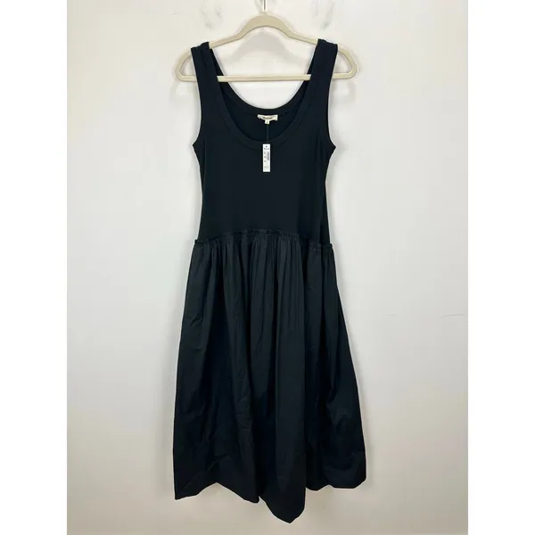 Madewell Mixed Poplin Scoopneck Maxi Dress Cotton A Line Minimalist Black M NWT - Image 7