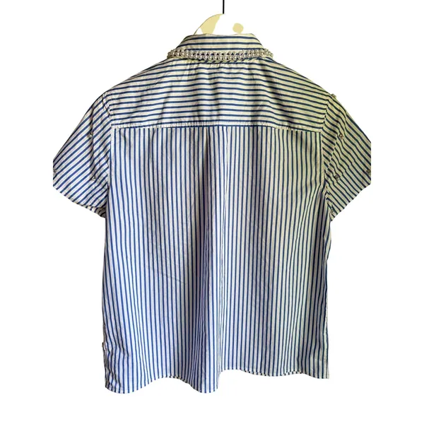 Talbots Petite Blue White Stripe Pearl Embellished Cotton Button Front Shirt SP - Image 7