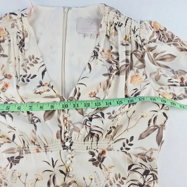 Gal Meets Glam 11G White Floral Midi Dress Puff Sleeve Button Front Size 12‎ - Image 10