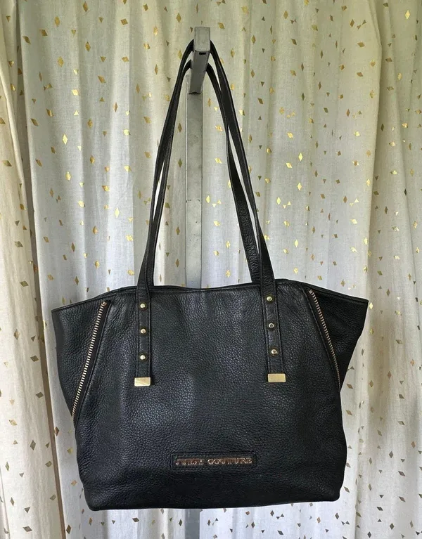 Juicy Couture Black Cow Hide Leather Orange Grove Winged Convertible Tote - Image 6