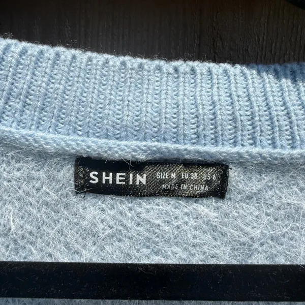 SHEIN Women Blue Cloud Knit Cardigan V-Neck Button Front Sweater Size M - Image 2
